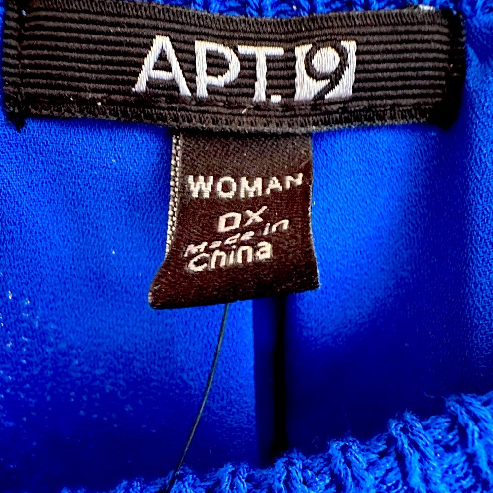 Royal blue sleeveless blouse, with accent opening in the back, NEW with Tags